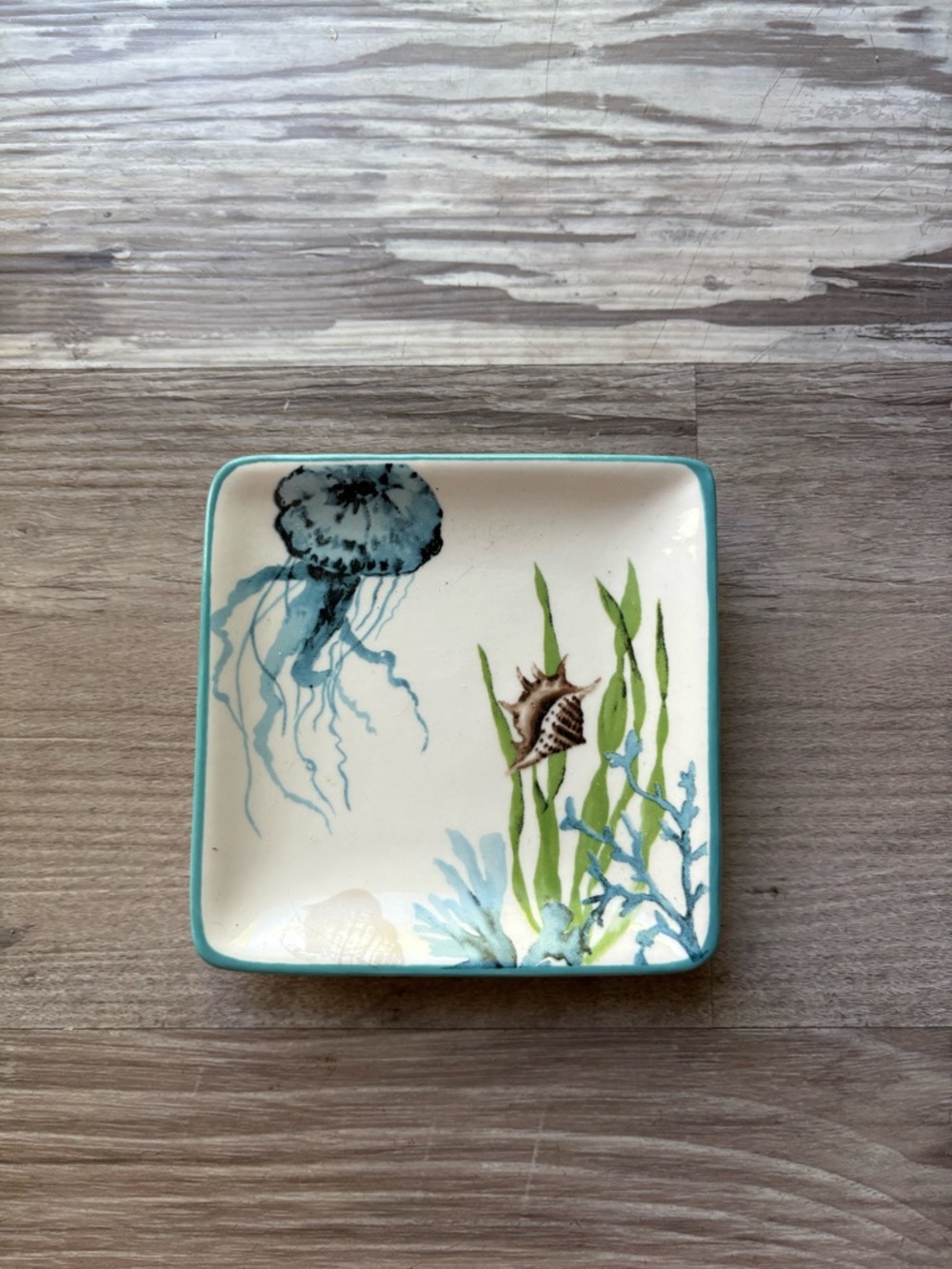 Coastal Ceramic Trinket Dish with Jellyfish and Shell Motif